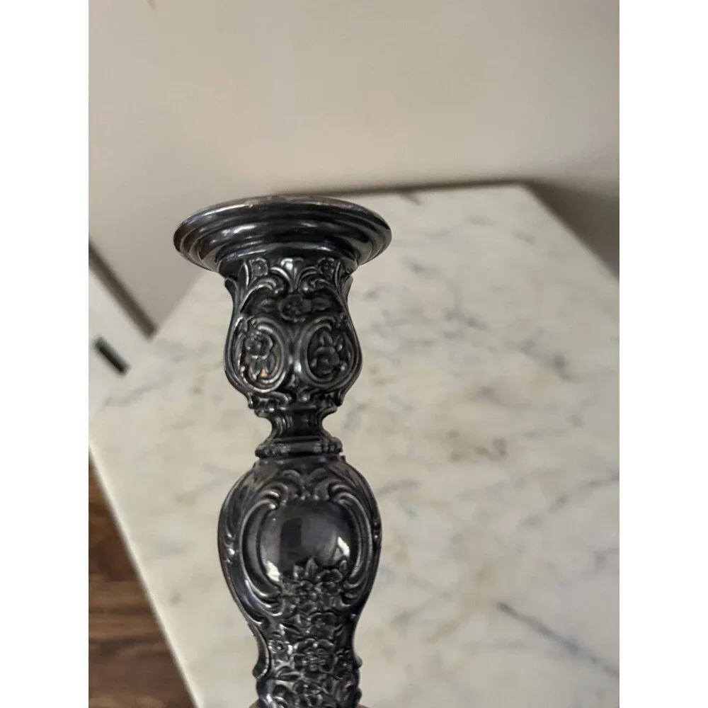 Vintage Victorian Rose WM Rogers & Son Silver Plated Candlestick 9” Heavy